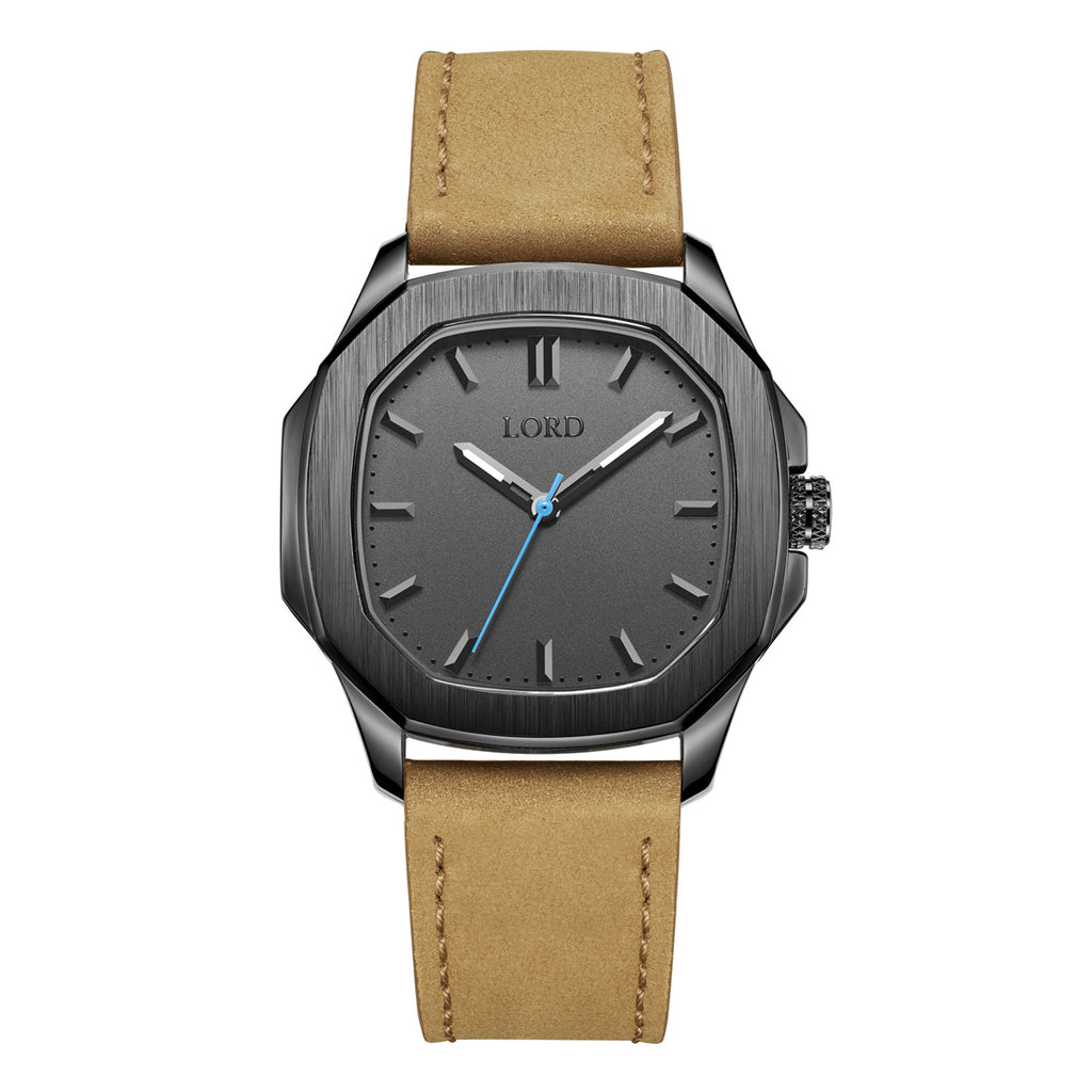 Lord-timepieces-astro-Gunmetal-tan-leather-watch-front